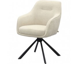 Dizajnov&aacute; modern&aacute; jed&aacute;lensk&aacute; stolička Egon s otočn&yacute;m sedadlom s bielym pieskov&yacute;m čal&uacute;nen&iacute;m a čiernou kovovou podstavou 59 cm