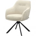 Industriálna škandinávska otočná jedálenská stolička Egon s podstavou z kovu v čiernej farbe so štyrmi ramenami s čalúnenou sedacou časťou s opierkami na ruky s poťahom v pieskovej bielej farbe so zamatovým ženilkovým finišom