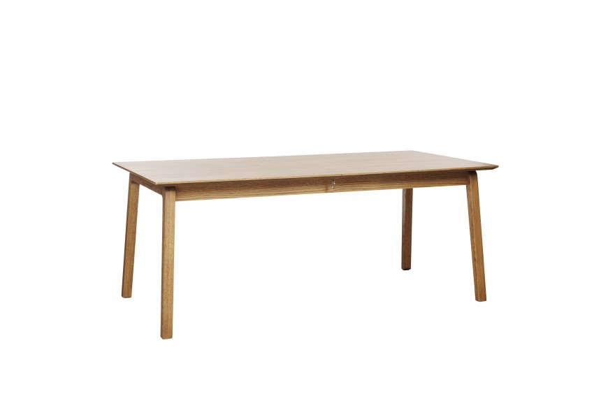 Škandinávsky obdĺžnikový jedálenský stôl Arken s rozkladacou vrchnou doskou a štyrmi nohami v svetlej hnedej dubovej farbe s priznanou štruktúrou letokruhov