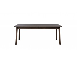 Dizajnov&yacute; &scaron;kandin&aacute;vsky jed&aacute;lensk&yacute; st&ocirc;l Arken s obdĺžnikovou rozkladacou vrchnou doskou a hranat&yacute;mi nohami s miernym zo&scaron;ikmen&iacute;m v tmavej čokol&aacute;dovej hnedej farbe s priznanou kresbou letokruhov