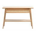 &Scaron;kandin&aacute;vsky konzolov&yacute; stol&iacute;k Aarhus vo svetlom dubovom hnedom preveden&iacute; s policou a z&aacute;suvkou s ratanov&yacute;m v&yacute;pletom 110 cm