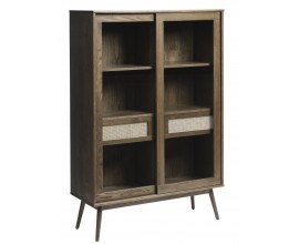 Luxusn&aacute; retro dvojdverov&aacute; vitr&iacute;na Aarhus so &scaron;iestimi policami a dvomi z&aacute;suvkami v tmavom hnedom dubovom preveden&iacute; 160 cm