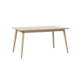 Škandinávsky retro jedálenský stôl Aarhus z dubového dreva v svetlej hnedej farbe s obdĺžnikovou rozkladacou vrchnou doskou s dvomi predĺženiami na stranách a šikmými valcovitými nohami