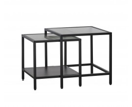 Modern&aacute; sada dvoch &scaron;tvorcov&yacute;ch konferenčn&yacute;ch stol&iacute;kov Farver s čiernou kovovou kon&scaron;trukciou a sklenenou doskou 50 cm