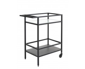 Modern&yacute; industri&aacute;lny serv&iacute;rovac&iacute; voz&iacute;k Farver s čiernou kon&scaron;trukciou z kovu na kolieskach so sklenenou vrchnou doskou a plnou policou