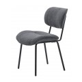 Moderná dizajnová sivá jedálenská stolička Hruna s čalúneným sedadlom a opierkou s buklé štruktúrovaným poťahom so štíhlym rámom z kovu v matnej čiernej farbe