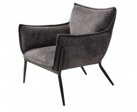 Dizajnov&eacute; industri&aacute;lne čal&uacute;nen&eacute; tmav&eacute; siv&eacute; kreslo Beryl s poťahom s hladk&yacute;m tkan&iacute;m s opierkami s vytiahnut&yacute;mi rohmi a nohami z kovu v čiernej farbe