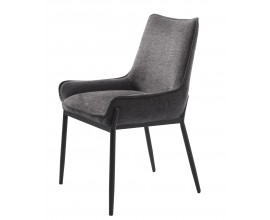 Modern&aacute; čal&uacute;nen&aacute; siv&aacute; jed&aacute;lensk&aacute; stolička Beryl s n&iacute;zkymi opierkami na ruky a obdĺžnikovou chrbtovou opierkou s podstavou z kovu v čiernej farbe so &scaron;tyrmi nohami s dizajnov&yacute;m presahom do sedacej časti