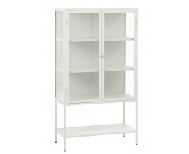 Modern&aacute; biela barov&aacute; skrinka Soeren s presklen&yacute;mi dvojit&yacute;mi dvierkami so zlatou &uacute;chytkou a &scaron;tyrmi policami 160 cm