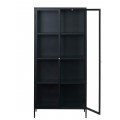 Industri&aacute;lna vysok&aacute; presklen&aacute; dvojdverov&aacute; vitr&iacute;na Soeren so &scaron;tyrmi policov&yacute;mi miestami z kovu v čiernej farbe 190 cm