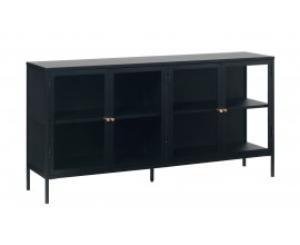 Dizajnov&yacute; industri&aacute;lny pr&iacute;born&iacute;k Soeren so &scaron;tyrmi presklen&yacute;mi dvierkami so zlat&yacute;mi &uacute;chytkami z čierneho kovu 170 cm