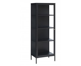 Industriálna moderná vitrína Soeren s presklenými dvierkami z kovu v čiernej farbe so štyrmi policami 160 cm