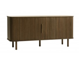 &Scaron;kandin&aacute;vsky dvojdverov&yacute; pr&iacute;born&iacute;k Elbe s posuvn&yacute;m lamelov&yacute;m dizajnom v tmavom hnedom dubovom preveden&iacute; 160 cm