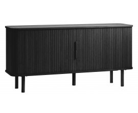 Dizajnov&yacute; retro pr&iacute;born&iacute;k Elbe v čiernom dubovom preveden&iacute; s dvojit&yacute;mi lamelov&yacute;mi posuvn&yacute;mi dvierkami 160 cm