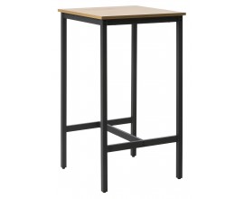 Dizajnov&yacute; industri&aacute;lny barov&yacute; st&ocirc;l Holstebro so &scaron;tvorcovou dubovo hnedou doskou a čiernou kovovou podstavou 60 cm