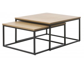 Modern&aacute; industri&aacute;lna sada konferenčn&yacute;ch stol&iacute;kov Holstebro so &scaron;tvorcov&yacute;mi dubovo hned&yacute;mi doskami a čiernou kon&scaron;trukciou 40 cm