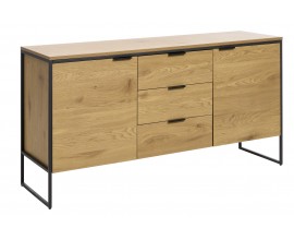 Industri&aacute;lny dvojdverov&yacute; pr&iacute;born&iacute;k Holstebro s tromi z&aacute;suvkami s dubovom preveden&iacute; v svetlej hnedej farbe s čiernym r&aacute;mom 155 cm