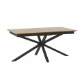 Moderný dizajnový obdĺžnikový rozkladací stôl Holstebro s podstavou z kovu v čiernej farbe so štyrmi nohami s prekríženým dizajnom a doskou vo svetlom hnedom dubovom prevedení