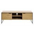 Modern&yacute; TV stol&iacute;k Holstebro s dvomi dvierkami a policami v dubovom hnedom preveden&iacute; s čiernymi kovov&yacute;mi detailmi 155 cm