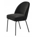 Dizajnová industriálna jedálenská stolička Zila s penovým čalúnením a ženilkovým poťahom v čiernej farbe so zamatovým leskom s nožičkami z tmavého kovu