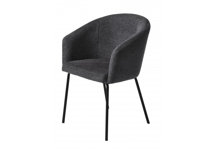 Moderná sivá jedálenská stolička Idun s hladko tkaným poťahom v grafitovom melírovanom prevedení s bočnými a chrbtovou opierkou v jednom celku so štíhlymi čiernymi nohami z kovu