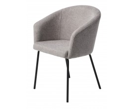 Modern&aacute; industri&aacute;lna čal&uacute;nen&aacute; jed&aacute;lensk&aacute; stolička Idun s poťahom s mel&iacute;rovan&yacute;m efektom v svetlej sivej farbe s opierkami na ruky s nožičkami z kovu v čiernej farbe so &scaron;t&iacute;hlym valcovit&yacute;m profilom