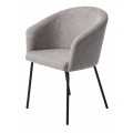 Moderná industriálna čalúnená jedálenská stolička Idun s poťahom s melírovaným efektom v svetlej sivej farbe s opierkami na ruky s nožičkami z kovu v čiernej farbe so štíhlym valcovitým profilom