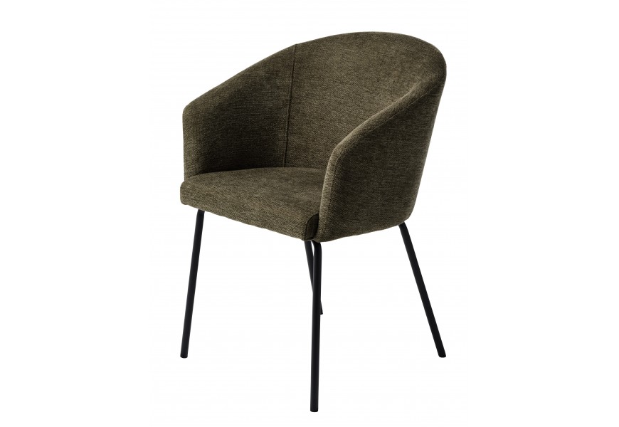 Industriálna škandinávska jedálenská stolička Idun s opierkou v tvare U s hladkým melírovaným poťahom v olivovej zelenej farbe  s čiernymi kovovými nohami štíhleho valcovitého tvaru
