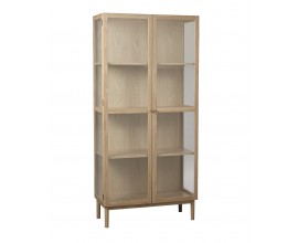 &Scaron;kandin&aacute;vska vysok&aacute; vitr&iacute;na Viggo z dubovej dyhy v svetlej hnedej pr&iacute;rodnej farbe s dvomi presklen&yacute;mi dvierkami 190 cm