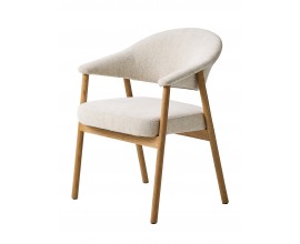 &Scaron;kandin&aacute;vska mas&iacute;vna jed&aacute;lensk&aacute; stolička Bodil s dreven&yacute;m r&aacute;mom v pr&iacute;rodnom svetlom hnedom preveden&iacute; s čal&uacute;nenou opierkou a sedadlom s poťahom zo ženilkovej text&iacute;lie v bielej farbe