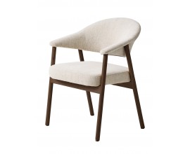 Modern&aacute; mas&iacute;vna jed&aacute;lensk&aacute; stolička Bodil v severskom &scaron;t&yacute;le so ženilkov&yacute;m poťahom v svetlej b&eacute;žovej farbe a kon&scaron;trukciou v tmavom hnedom pr&iacute;rodnom preveden&iacute;