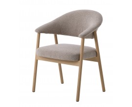 Modern&aacute; &scaron;kandin&aacute;vska jed&aacute;lensk&aacute; stolička Bodil so svetl&yacute;m hned&yacute;m pr&iacute;rodn&yacute;m dreven&yacute;m preveden&iacute;m kon&scaron;trukcie s obdĺžnikov&yacute;m sedadlom a zaoblenou opierkou s čal&uacute;nen&iacute;m a poťahom v svetlej hnedej farbe s jemnou slučkovitou &scaron;trukt&uacute;rou