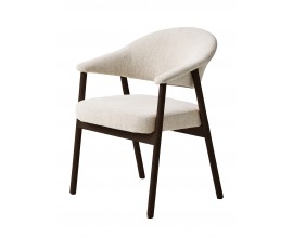 Modern&aacute; dizajnov&aacute; jed&aacute;lensk&aacute; stolička Bodil s čal&uacute;nen&yacute;m sedadlom a opierkou so ženilkov&yacute;m poťahom v svetlej kr&eacute;movej farbe s kon&scaron;trukciou z dreva v tmavom hnedom čokol&aacute;dovom lakovan&iacute;