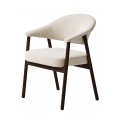 Moderná dizajnová jedálenská stolička Bodil s čalúneným sedadlom a opierkou so ženilkovým poťahom v svetlej krémovej farbe s konštrukciou z dreva v tmavom hnedom čokoládovom lakovaní