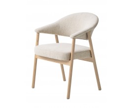 Modern&aacute; mas&iacute;vna jed&aacute;lensk&aacute; stolička Bodil s čal&uacute;nen&yacute;m sedadlom a opierkou s poťahom zo ženilkov&eacute;ho mikrovl&aacute;kna v kr&eacute;movom bielom preveden&iacute; s kon&scaron;trukciou z dreva vo svetlom hnedom dizajne bielen&eacute;ho duba