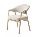 Moderná masívna jedálenská stolička Bodil s čalúneným sedadlom a opierkou s poťahom zo ženilkového mikrovlákna v krémovom bielom prevedení s konštrukciou z dreva vo svetlom hnedom dizajne bieleného duba