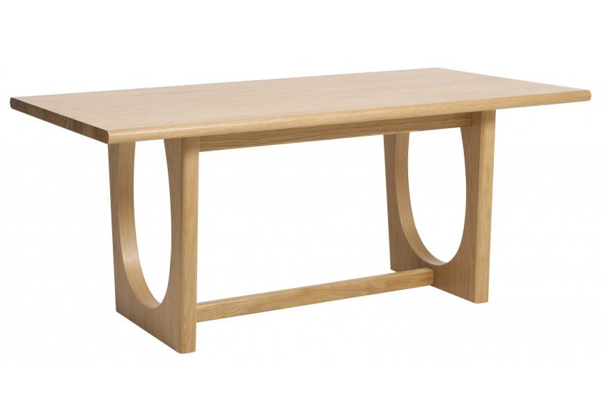 Luxusný moderný obdĺžnikový rozkladací jedálenský stôl Osmond z dubovej dyhy v prírodnej svetlej hnedej farbe s dizajnovými nohami