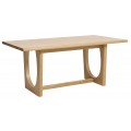 Luxusný moderný obdĺžnikový rozkladací jedálenský stôl Osmond z dubovej dyhy v prírodnej svetlej hnedej farbe s dizajnovými nohami