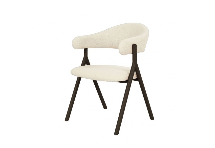 Škandinávska severská čalúnená jedálenská stolička Alia s drevenou konštrukciou v tmavom čokoládovo hnedom dubovom prevedení so sedadlom a opierkou v tvare U s poťahom s hladkým tkaním s bielo béžovým melírovaným efektom