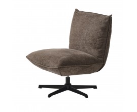 Dizajnov&eacute; &scaron;kandin&aacute;vske minimalistick&eacute; čal&uacute;nen&eacute; kreslo Nielsen s kovovou nohou v čiernej farbe s piatimi ramenami a sedacou časťou bez bočn&yacute;ch opierok a poťahom so ženilkov&eacute;ho mikrovl&aacute;kna v hnedej farbe