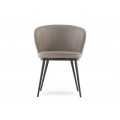 Modern&aacute; kožen&aacute; okr&uacute;hla jed&aacute;lensk&aacute; stolička Gamla s hnedosiv&yacute;m poťahom v odtieni taupe a čiernymi nohami 61 cm