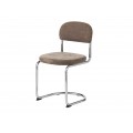 Retro chrómová konzolová jedálenská stolička s čalúneným sedadlom a opierkou so ženilkovým poťahom so zamatovým leskom v hnedosivom odtieni taupe s kovovou konštrukciou v lesklým povrchom