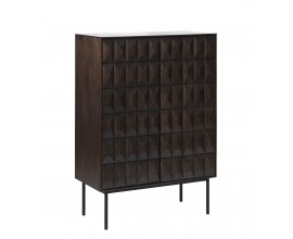 Dizajnov&aacute; barov&aacute; skrinka Dopio z dubov&eacute;ho dreva tmavej hnedej farby s 3D reli&eacute;fnym vzorom s čiernymi nohami 130 cm