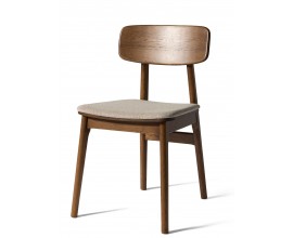 Modern&aacute; mas&iacute;vna jed&aacute;lensk&aacute; stolička Vimo s tmavou hnedou dubovou kon&scaron;trukciou a b&eacute;žov&yacute;m čal&uacute;nen&yacute;m sedadlom 46 cm