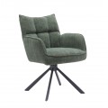Moderné škandinávske jedálenské kreslo Laerke s opierkami na ruky s otočnou sedacou časťou so ženilkovým poťahom v šalviovej zelenej farbe so štvorcovým prešívaním s podstavou z kovu v čiernej farbe so štyrmi nohami