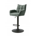 Škandinávska barová stolička Laerke s opierkami na ruky s výškovo nastaviteľnou nohou z kovu v čiernej farbe s opierkou na nohy s čalúnenou sedacou časťou a ženilkovým poťahom s obdĺžnikovým prešívaním v šalviovej zelenej farbe