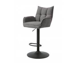 Industri&aacute;lna siv&aacute; barov&aacute; stolička Laerke so ženilkov&yacute;m poťahom a opierkami na ruky s čiernou v&yacute;&scaron;kovo nastaviteľnou nohou 99-114