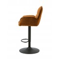 Modern&aacute; v&yacute;&scaron;kovo nastaviteľn&aacute; barov&aacute; stolička Laerke s hrdzavo oranžov&yacute;m ženilkov&yacute;m poťahom a čiernou kovovou nohou 99-114 cm
