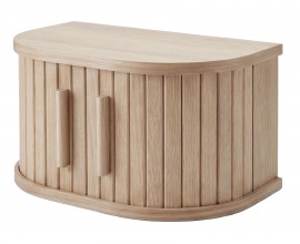 &Scaron;kandin&aacute;vsky z&aacute;vesn&yacute; nočn&yacute; stol&iacute;k Alborg v svetlom hnedom dubovom preveden&iacute; s &uacute;ložn&yacute;m priestorom s posuvn&yacute;mi dvierkami 40 cm