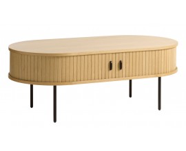 &Scaron;kandin&aacute;vsky ov&aacute;lny konferenčn&yacute; stol&iacute;k Bornholm v svetlom hnedom dubovom preveden&iacute; s čiernymi nohami a &uacute;ložn&yacute;m priestorom 120 cm